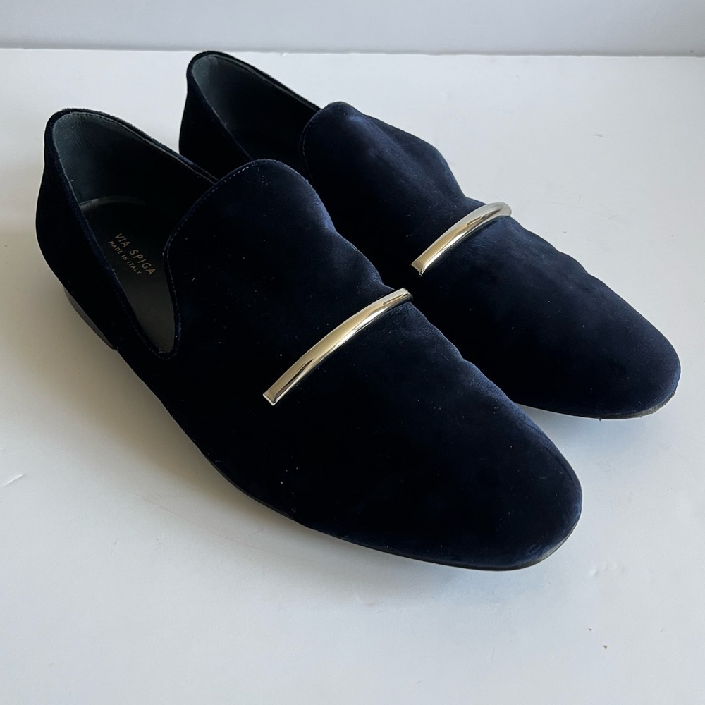 Via Spiga Tallis Italy Velvet Navy Loafers Size 8M